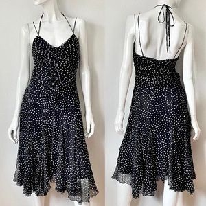 Zara Women 100% Silk Polka Dot Ruched Sleeveless Scallop Hem Dress, Size 8